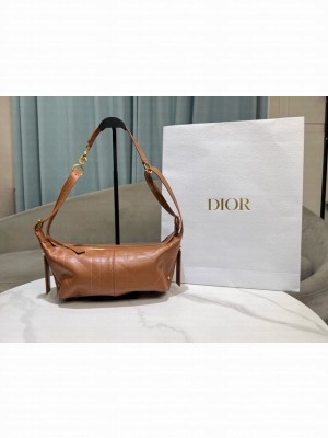 Dior Small D-Journey Bag in Crinkled Calfskin M2416UNUO Brown Flat Macrocannage