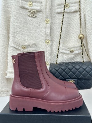 Chanel Women's Calfskin Boots Burgundy