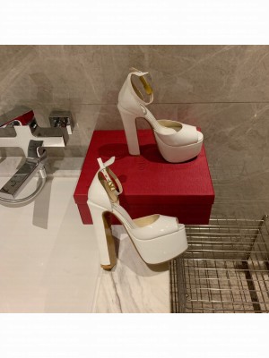 VALENTINO GARAVANI TAN-GO PLATFORM PEEP TOE PUMP IN PATENT LEATHER 155 MM 2022 COLLECTION WHITE