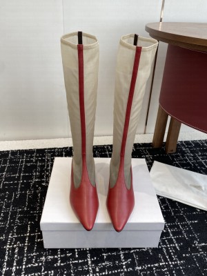 The Row Mesh and leather 35mm Heel Knee-High boots Red
