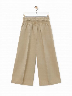 Loewe Women's Cropped Trousers In Cotton And Silk Khaki