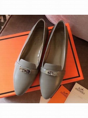 Hermes Kelly Calfskin Flat Loafers Grey  Collection