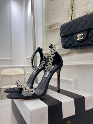 Aquazzuea 9cm Love Link Black Satin Sandal 2022 Collection
