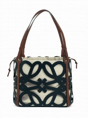 Loewe Small Anagram Cut-out Tote In Calfskin Black