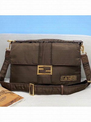 Fendi Men's Baguette Nylon Large Bag Coffee Brown  2021 Collection