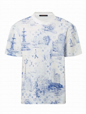 Louis Vuitton Women's Printed Cotton Pique T-Shirt Blue
