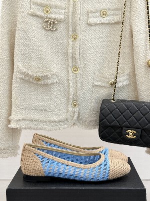 Chanel Hollow double blue raffia ballet flats 2025 