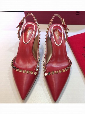 Valentino Heel 6.5cm Rockstud Slingback Pumps Sandals Red