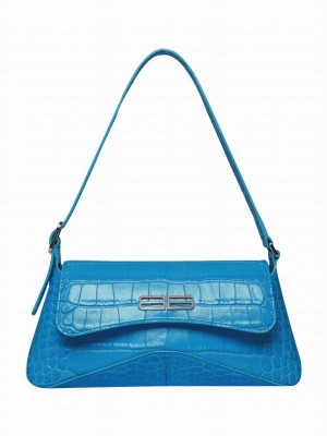 Balenciaga XX Small Flap Bag Crocodile Embossed Blue