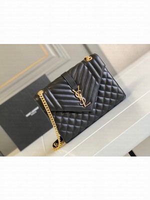 Yves Saint Laurent Calfskin Leather 487206 black&gold