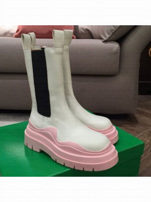 Bottega Veneta Tire Calfskin Mid-Calf Chelsea Boots White/Pink  2021 Collection