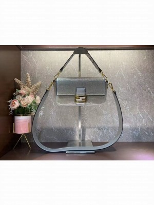 Fendi Baguette crystals and leather bag B0961 silvery
