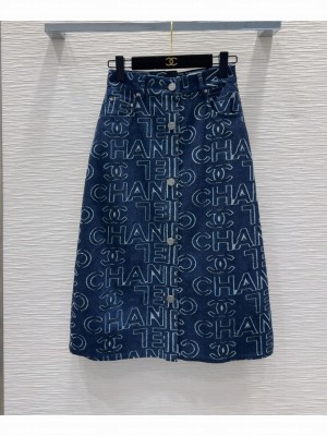 Chanel Women's Denim Skirt Dark Blue