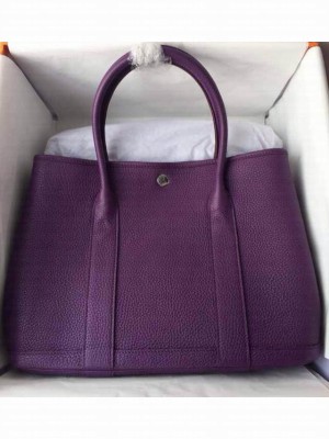 Hermes Leather Garden Party Medium Bag In Purple