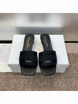 Christian Dior Dioriviera Dway Heel Slide Black Embroidered Cotton