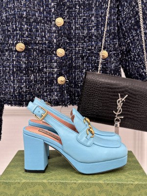 Gucci Women's GG Horsebit Mule Blue Leather 
