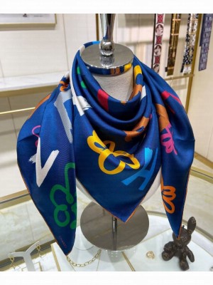 Chanel Women's Letter Logo Printed Square Scarf Blue