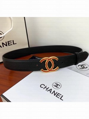 Chanel Width 3.4cm Grainy Calfskin Belt With Red Buckle Black 2020 Collection
