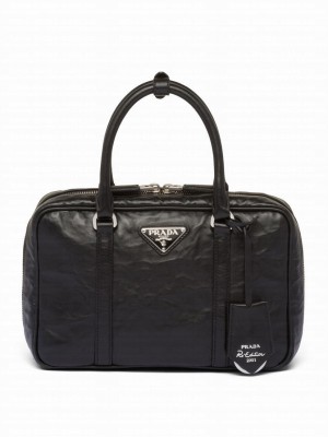 Prada Medium Antique Nappa Leather Top Handle Bag 1BB092 Black