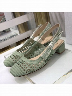 Dior x Moi Slingback Pumps 3.5cm in Green Cannage Embroidered Mesh Spring/Summer 2021 Collection