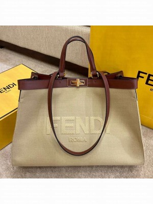 Fendi Peekaboo X-Tote Logo Canvas Tote Bag Beige  2021 Collection