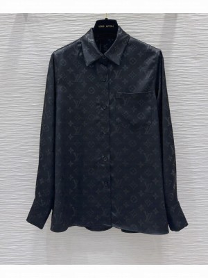 Louis Vuitton Women's Monogram Pattern Silk Shirt Black