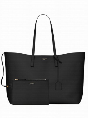 Saint Laurent Calfskin Monogram Shopping Tote Black