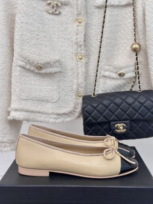 Chanel Ballet Flats 9cm Printed Lambskin & Patent Calfskin Beige,Black 2025