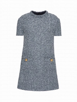 Valentino Women's Short Dress In Textured Tweed Denim Blue