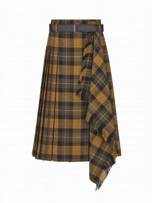 Christian Dior Women's Mid-Length Draped Skirt With Belt Yellow
