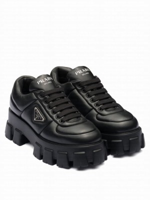 Prada Women's Soft Padded Nappa Leather Lace-up Shoes Black
