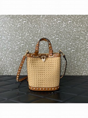 VALENTINO VLOGO SIGNATURE RAFFIA Shoulder Bag 0314 brown