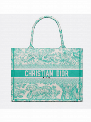 Medium Dioriviera Dior Book Tote Aquamarina Toile de Jouy Embroidery M1296ZTD