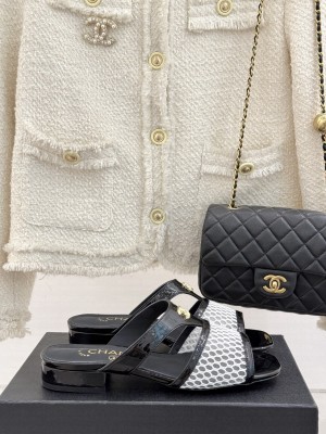 Chanel Mesh Flat Mules CC logo black 2025