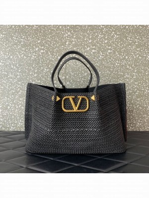 VALENTINO Medium RAFFIA MACRAME Shoulder Bag 0330L black