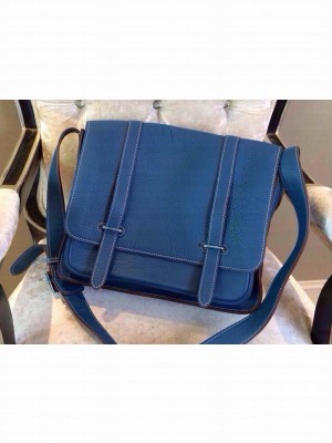 Hermes Steven 35cm Men'S Blue Original Leather Bag