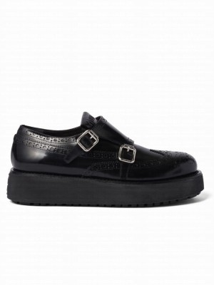 Miumiu Women's Brushed Leather Monk Strap Flatform Brogues 5E176E Black