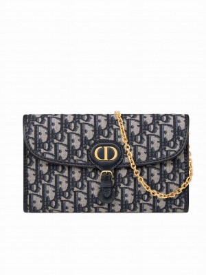 Christian Dior Bobby East-West Pouch With Chain Dark Blue