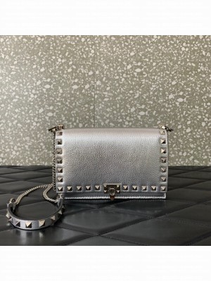 VALENTINO Rockstud calfskin chain bag SHI16 silver