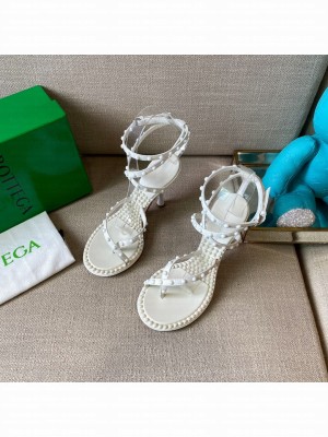 Bottega Veneta Dot Leather Ankle Wrap Sandals 9cm White 2021 Collection