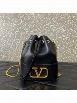 VALENTINO VLOGO SIGNATURE Lambskin Mini Bucket Bag FI16 black