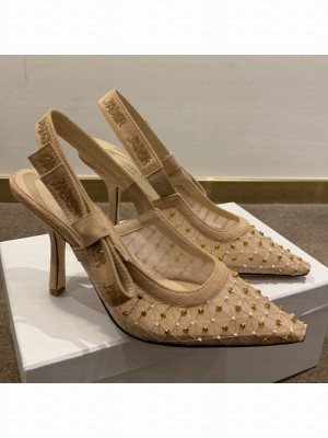Dior J'Adior Slingback Pumps 9.5cm in Crystal Mesh Embroidery Nude/Yellow Spring/Summer 2021 Collection