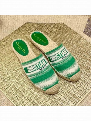 Dior Granville Espadrille Mules in Green D-Stripes Embroidered Cotton Spring/Summer 2021 Collection