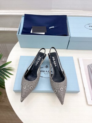 Prada Pointed Toe Varnished heel 35mm lizard Calfskin Slingbacks Sandals