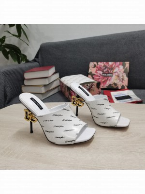 DOLCE & GABBANA Heel 10.5CM PRINT CALFSKIN LEATHER WHITE MULE 2022