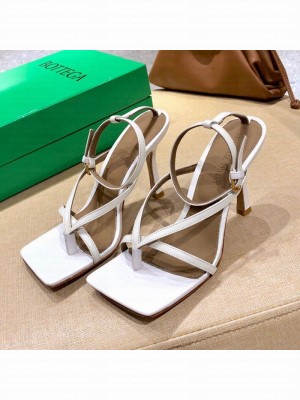 Bottega Veneta Stretch Lambskin Strap Sandals 9cm White  2021 Collection