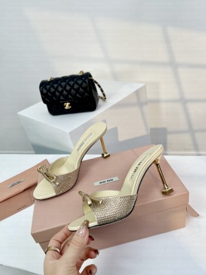 Miu Miu 85mm Crystal Embellished Mule Gold