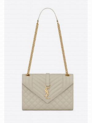 SAINT LAURENT ENVELOPE MEDIUM BAG IN MIX MATELASSe GRAIN DE POUDRE EMBOSSED LEATHER 600185 BLANC VINTAGE&GOLD