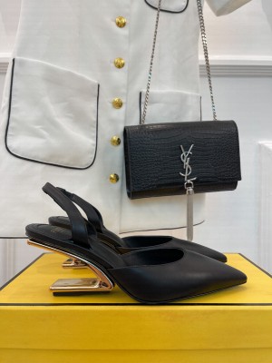 FENDI FIRST black calfskin leather high-heeled 7cm slingbacks