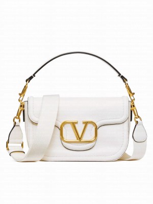Valentino Garavani Alltime Grainy Calfskin Shoulder Bag Cream